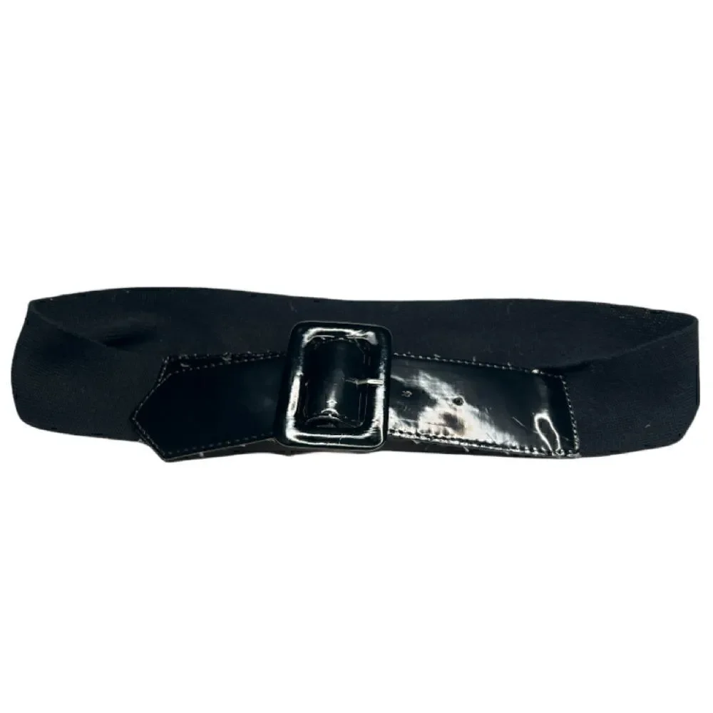 3/$15 or 5/$20 High waisted shiny black belt with elastic back 33”